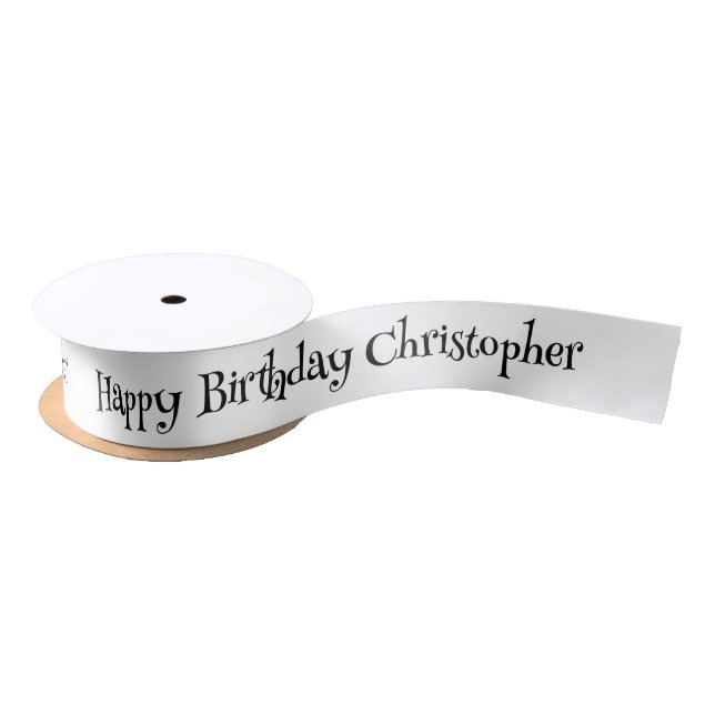Modern Black and White Happy Birthday Satin Ribbon (Spool)