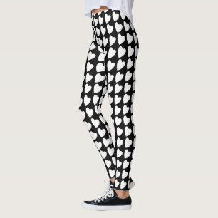 Modern Black and White Heart Pattern Leggings