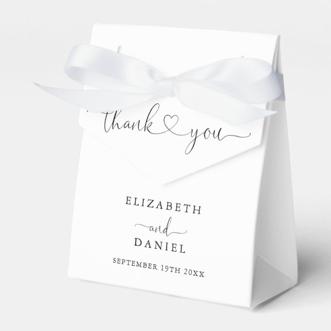 Modern Black And White Heart Script Wedding Favour Box (Front Side)