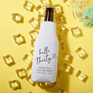 Modern Black and white Hello 30 Birthday Bottle Cooler