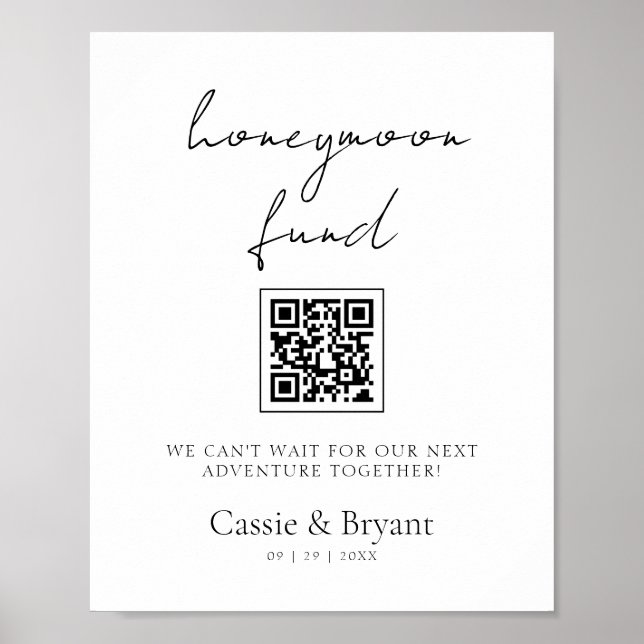 Modern Black and White Honeymoon Fund Wedding Sign (Front)