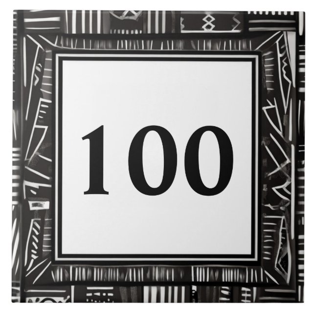 Modern Black and White House Number Plaque Sign Ceramic Tile (Front)