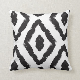 Modern Black and White Ikat Abstract Graphic Cushion