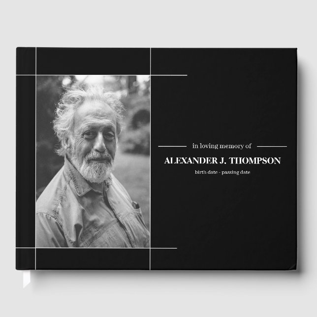 Modern Black and White In Loving Memory Funeral Guest Book (Front)