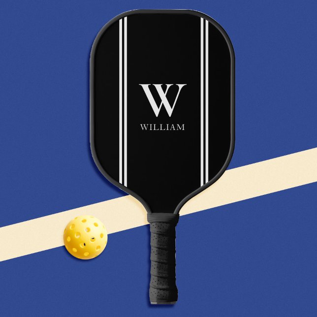 Modern Black and White Initial Name Monogram Pickleball Paddle (Creator Uploaded)