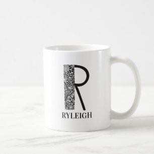 Modern Black and White Initial R and Name Coffee Mug