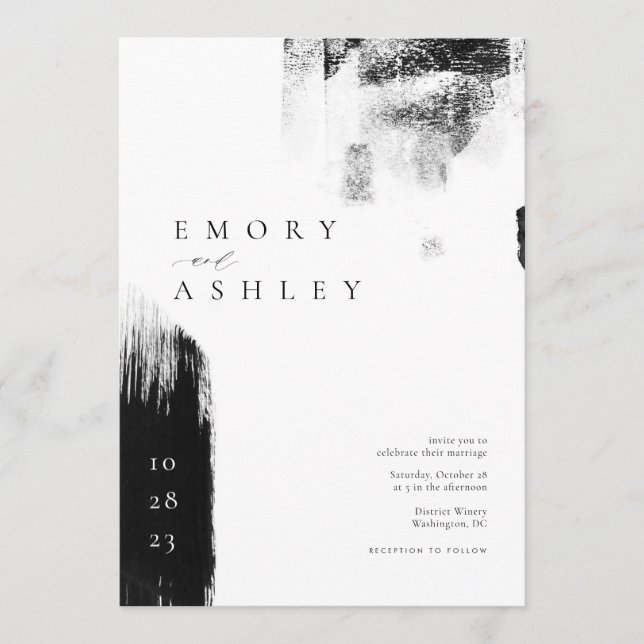 Modern Black and White Ink Wedding Invite (Front)