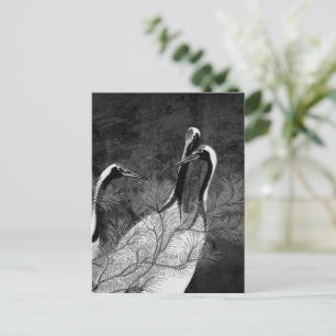 Modern Black and White Japanese Cranes Postcard