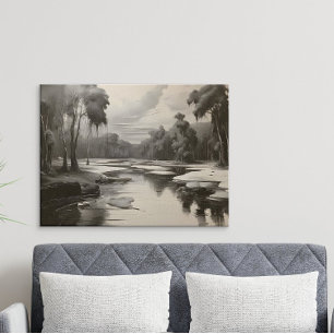Modern Black and White Landscape Painting Poster