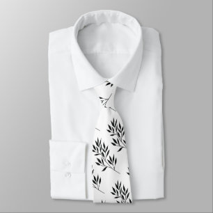 Modern Black and White Leaf Pattern Wedding Tie