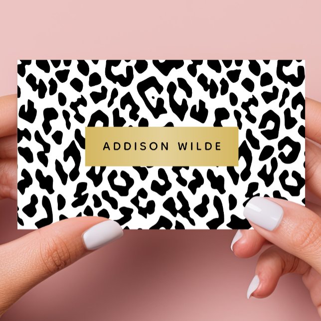 Modern Black And White Leopard Cheetah Print Gold Business Card (Creator Uploaded)