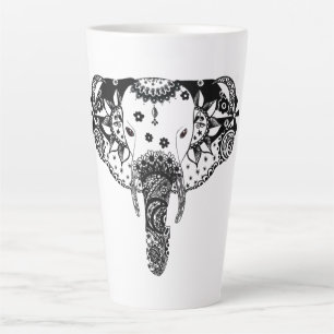 Modern black and white line tangle elephant latte mug