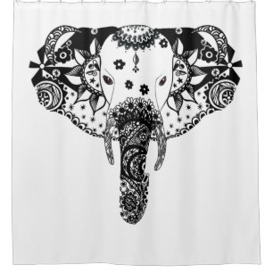 Modern black and white line tangle elephant shower curtain