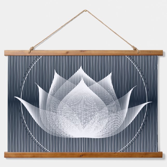   Modern Black and White Lotus Trippy Moiré Effect Hanging Tapestry (Front)