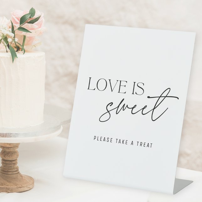 Modern Black and White Love is Sweet Wedding Table Pedestal Sign (Creator Uploaded)