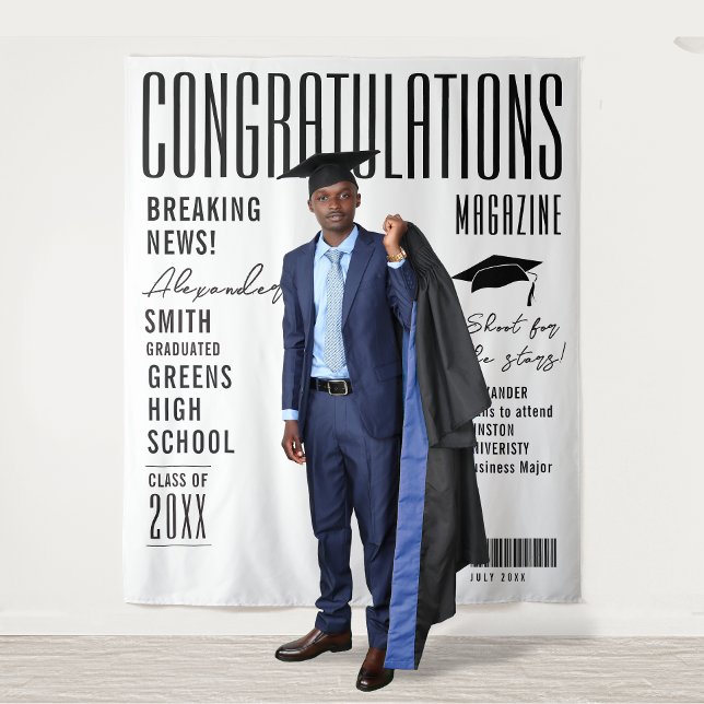 Modern Black And White Magazine Cover Grad Party Tapestry (Creator Uploaded)