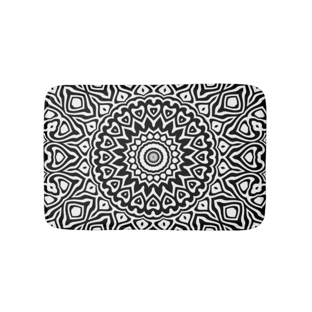 Modern Black and White Mandala Pattern Bath Mat (Front)