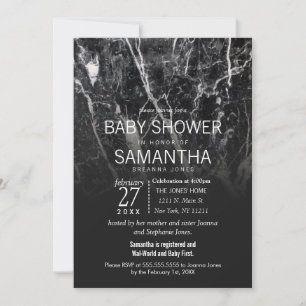 Modern Black and White Marble Baby Shower Invites