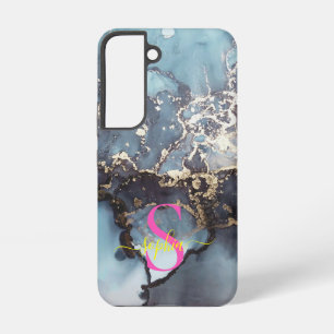 modern black and white marble monogram samsung galaxy case