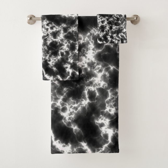 Modern Black and White Marble Pattern Bath Towel Set (Insitu)