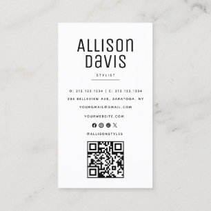 Modern Black and White Marble QR Code  Business Card