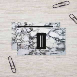 Modern Black and White Marble Stone, Monogram 2 Business Card