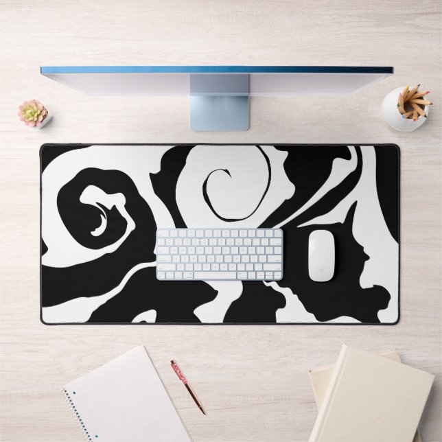 Modern Black and White marble swirl Desk Mat (Office 1)