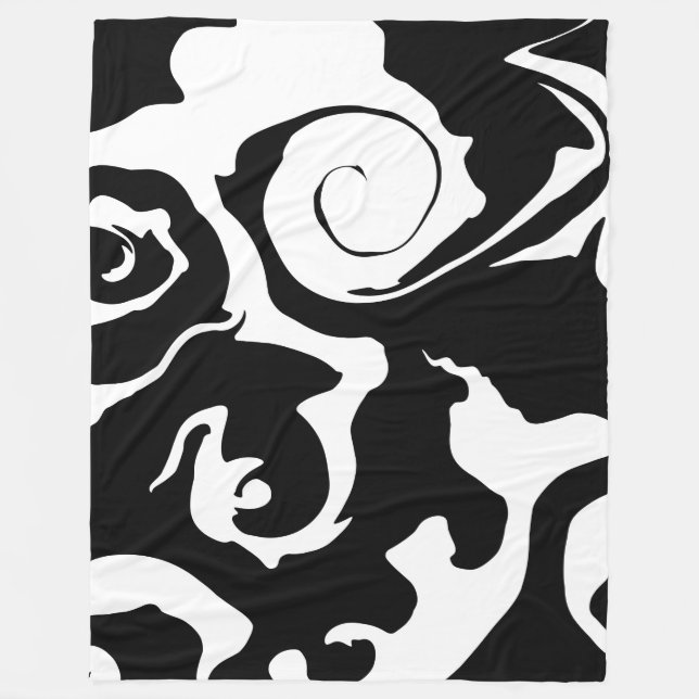 Modern Black and White marble swirl Fleece Blanket (Front)