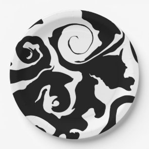 Modern Black and White marble swirl Paper Plate
