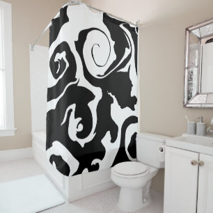 Modern Black and White marble swirl Shower Curtain