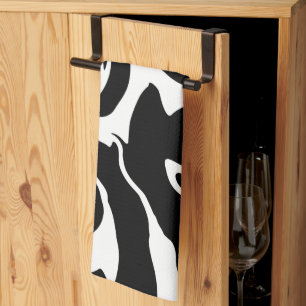 Modern Black and White marble swirl Tea Towel