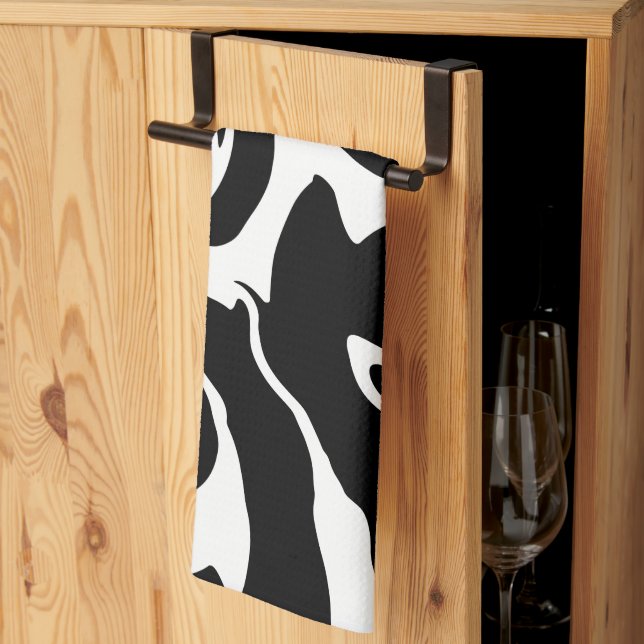 Modern Black and White marble swirl Tea Towel (Thirds Fold)