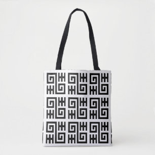 Modern Black and White Meander Key Pattern Tote Bag