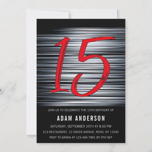Modern Black And White Men's 15th Birthday Invitation (Front)