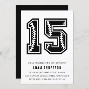 Modern Black And White Men's 15th Birthday Invitation