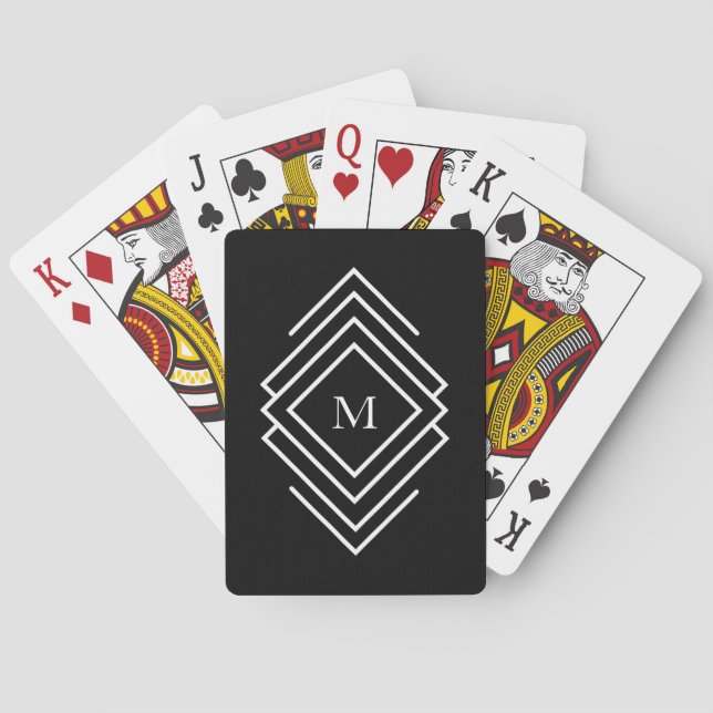 Modern Black And White Mens Monogram Playing Cards (Back)