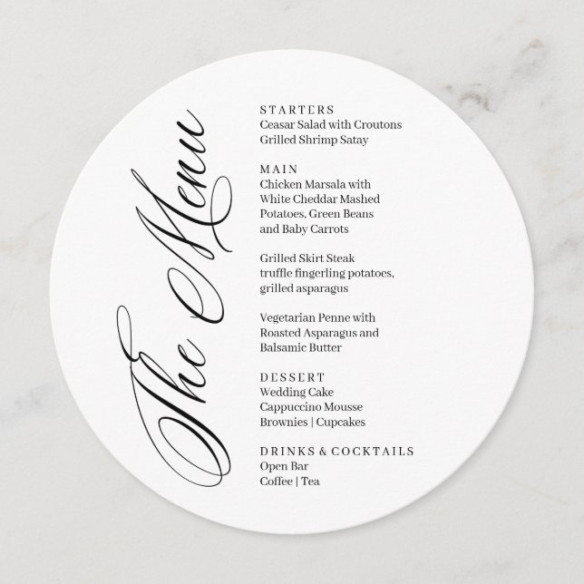 Modern black and white menu card (Front)