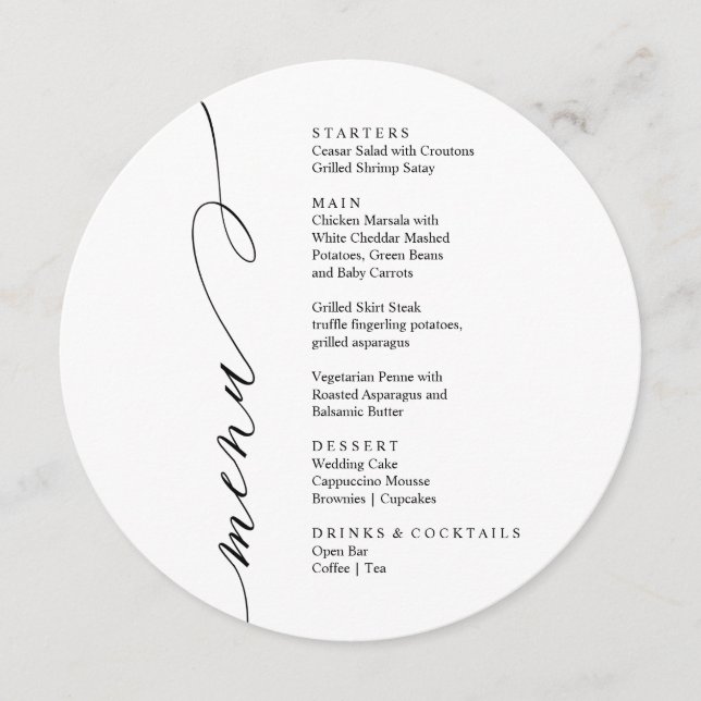 Modern black and white menu card (Front)