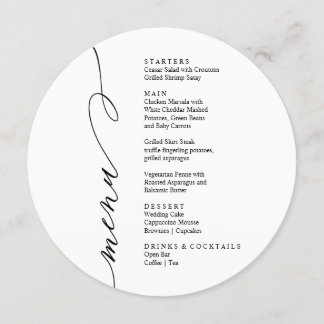 Modern black and white menu card