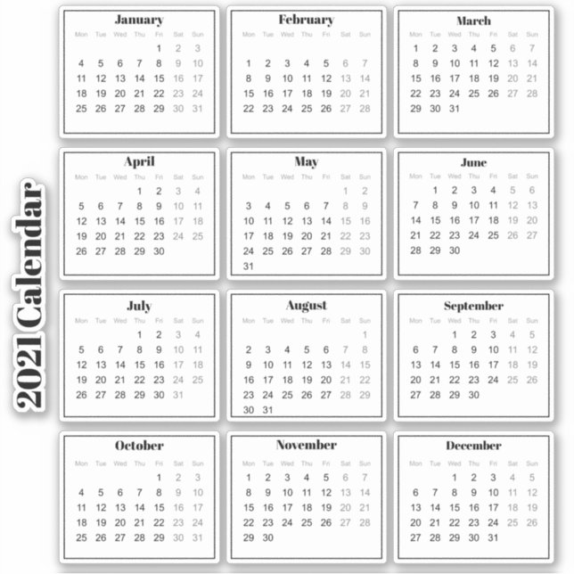 Modern Black and White Mini 2021 Planner Calendar (Front)