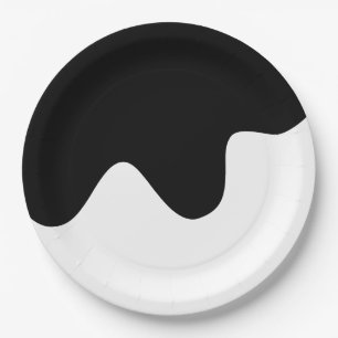 Modern Black and White Minimal Abstract art Paper Plate