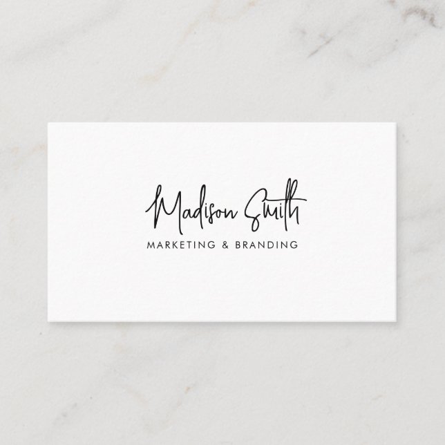Modern Black and White Minimal Script Business Card (Front)