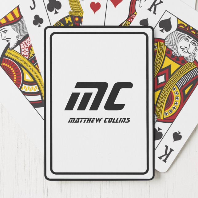 Modern Black and White Minimal Simple Personalised Playing Cards (Modern Black and White Minimal Simple Personalized Poker Cards)