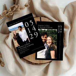Modern Black and White Minimal Wedding Photo Save The Date