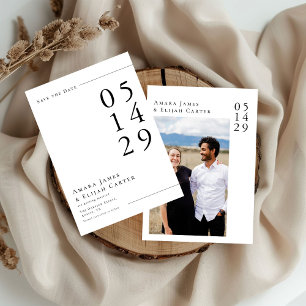 Modern Black and White Minimal Wedding Photo Save The Date