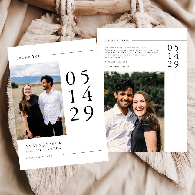 Modern Black and White Minimal Wedding Photo Thank You Card (Creator Uploaded)