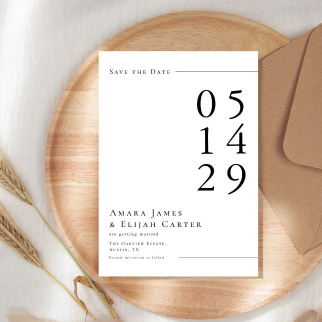 Modern Black and White Minimal Wedding Save The Date (Creator Uploaded)
