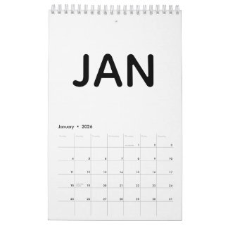 Modern Black and White Minimalist 2026 Calendar