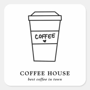 Modern Black and White Minimalist Cute Coffee Cup Square Sticker