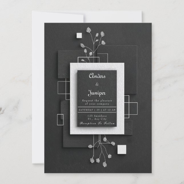Modern Black and White Minimalist Floral Wedding Invitation (Front)